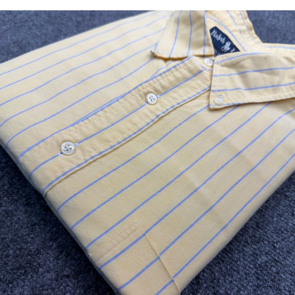 Vintage Ralph Lauren Big Shirt XXL Yellow Stripe Hong Kong Cotton Heavy BOXY - Picture 7 of 7